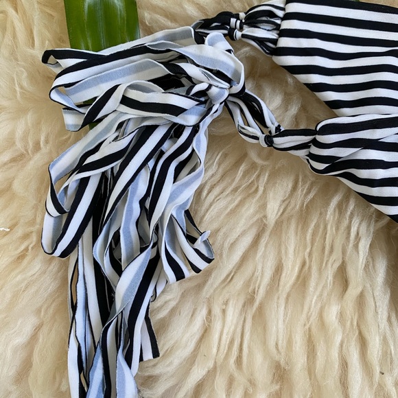 Mikoh Tie Side Black White Stripe Stringy Bottoms - Picture 3 of 4